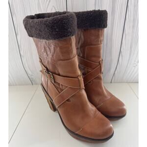 Vintage Retro Y2K Timberland Boot Heeled Lined Brown Buckle Straps Studs Size 8